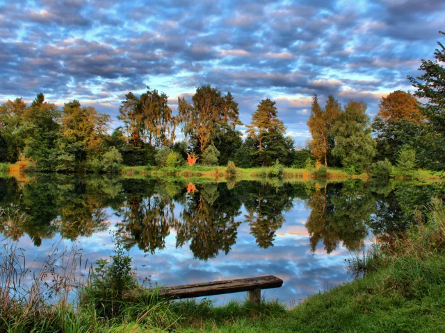 озеро, небо, laupheim, деревья, трава