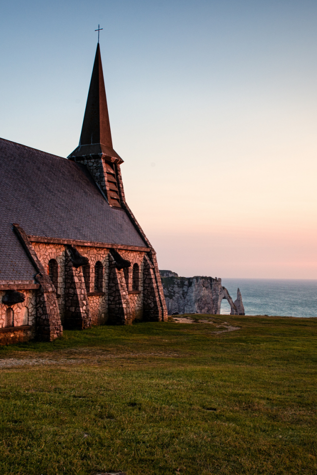 chapelle notre-dame de la garde , франция, вечер, море, нормандия