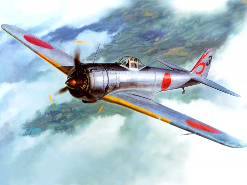 (тип 1), nakajima ki-43 hayabusa, армейский, японский, небо, арт