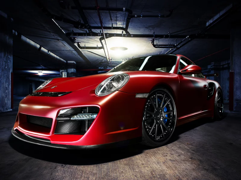911, porsche, красный, front, turbo, парковка, red, порше