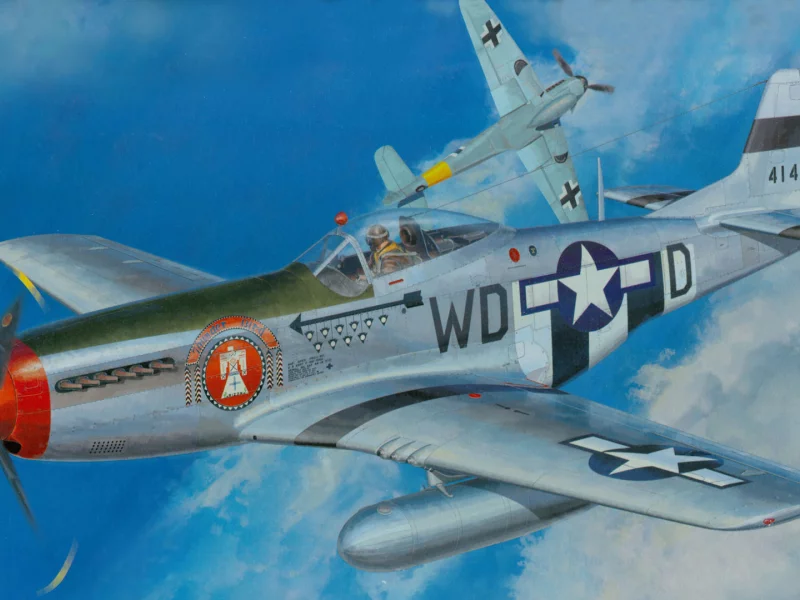 война, mustang, p-51d, american, бф-109, рисунок, мессер, схватка, aces