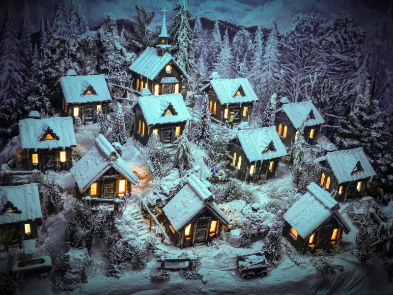 зима, снег, домики, merry christmas, фигуры