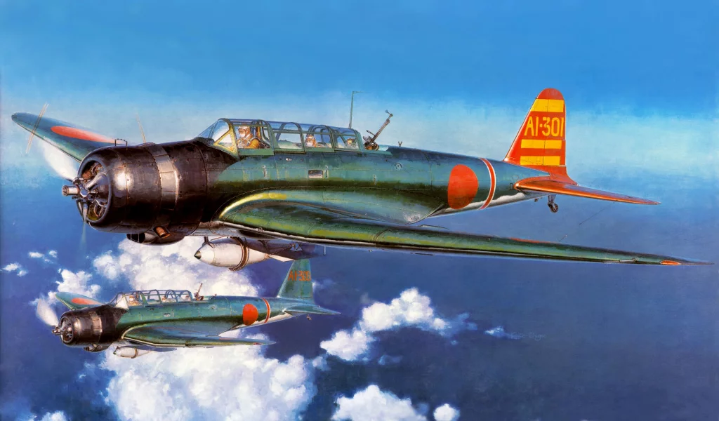 nakajima b5n, самолёты, облака, тип 97, арт, небо, накадзима b5n