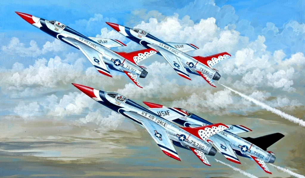 реактивные, арт, f-105, небо, самолёты