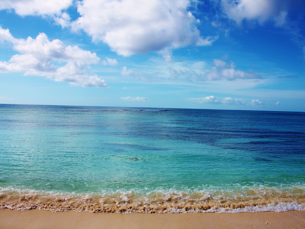 пляж, море, облака, волны, небо, голубое, песок, пейзаж