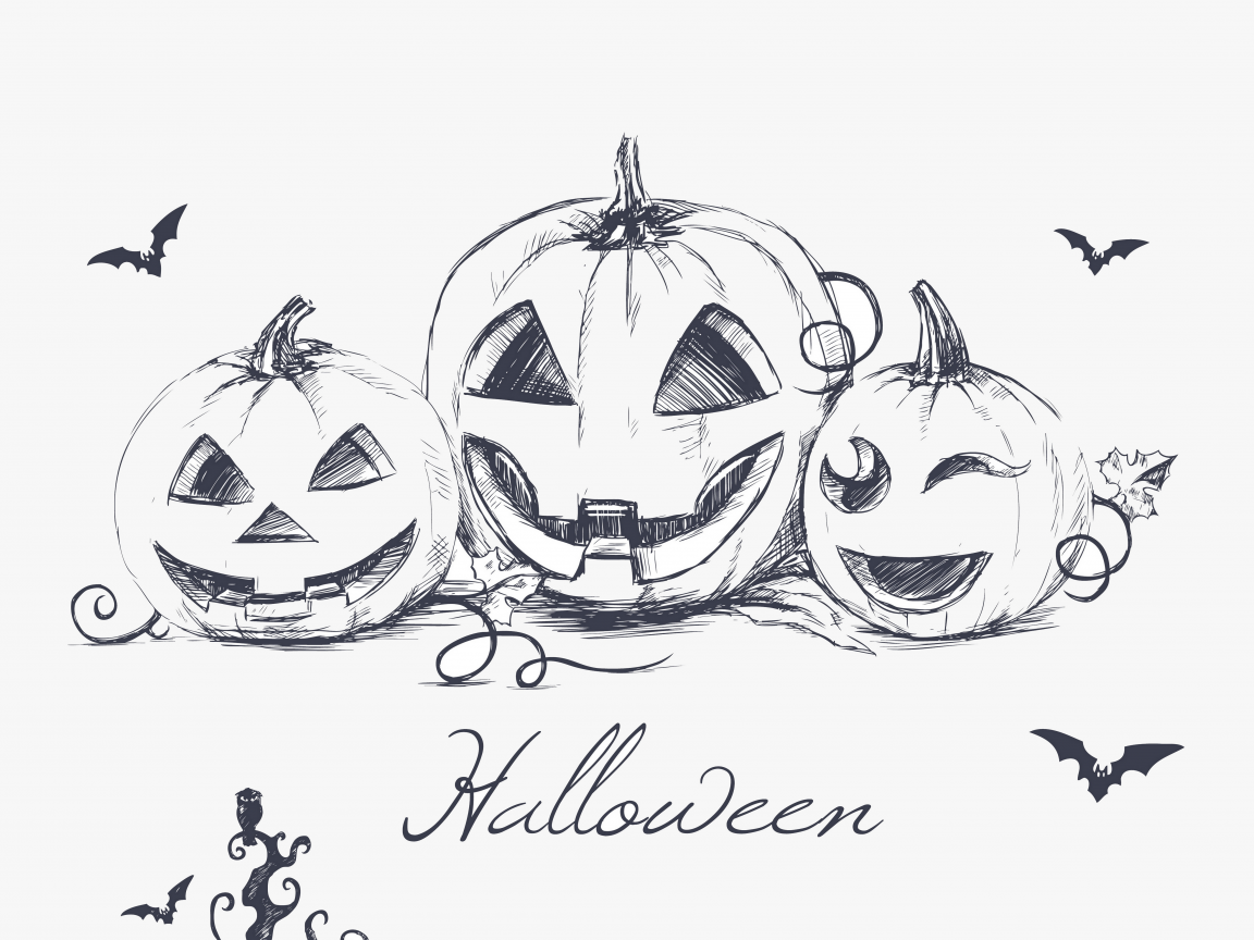 bats, halloween , хэллоуин, minimalism, hand drawing, evil pumpkins, creepy owl