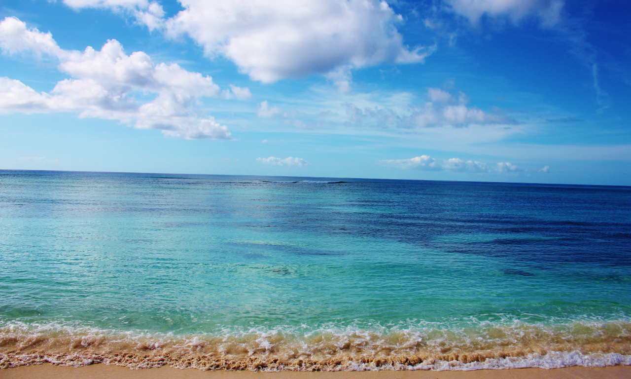 пляж, море, облака, волны, небо, голубое, песок, пейзаж