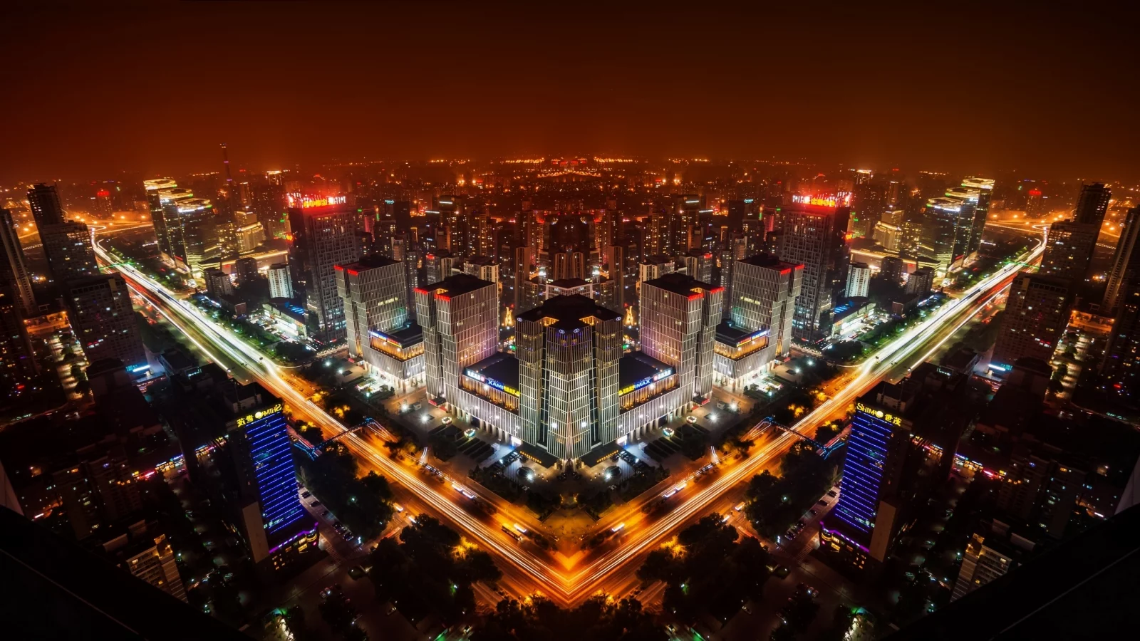 china, китай, ночной город, панорама, beijing, пекин