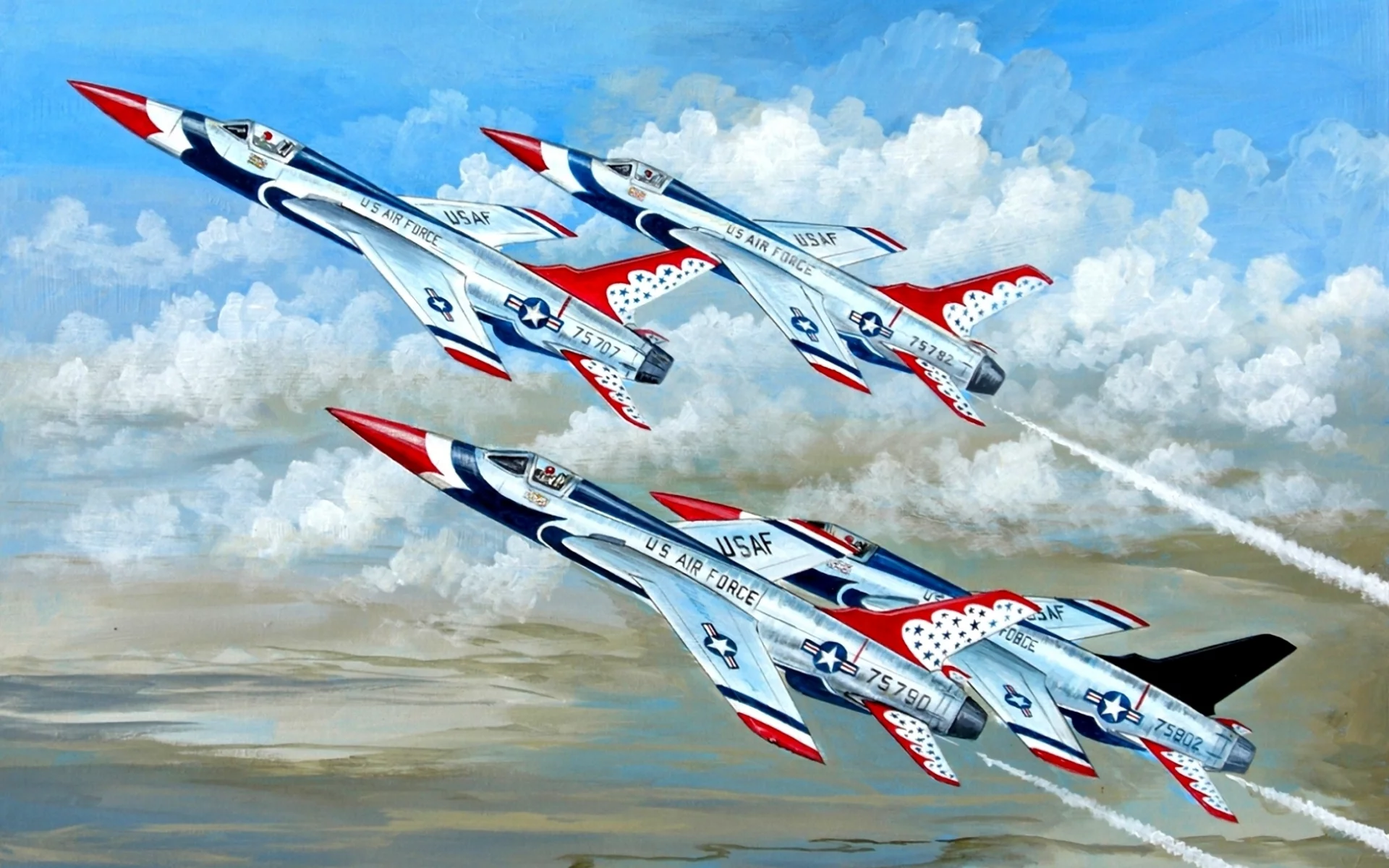 реактивные, арт, f-105, небо, самолёты