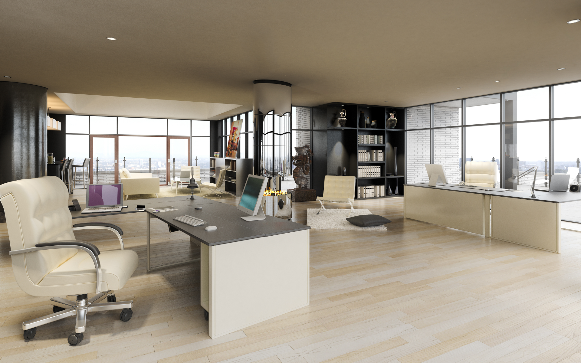 офис, penthouse, интерьер, desk, office, interior, коттедж