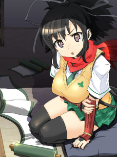 asuka, дом, kimura tatsuki , свиток, арт, senran kagura, меч, девушка