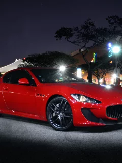 light, granturismo, red, mc stradale, street, maserati, night, front