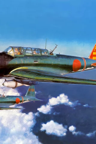 nakajima b5n, самолёты, облака, тип 97, арт, небо, накадзима b5n
