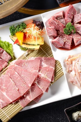 мясо, нарезка, овощи, кунжут