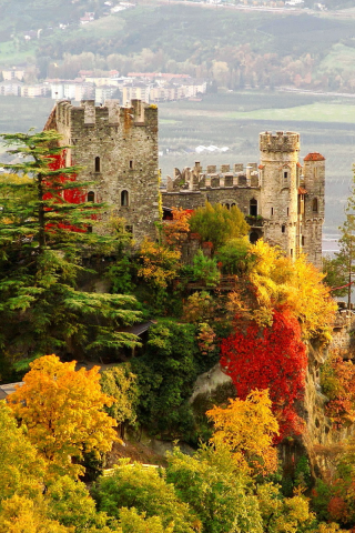 город, деревья, италия, castle, brunnenburg, фото, замок, осень