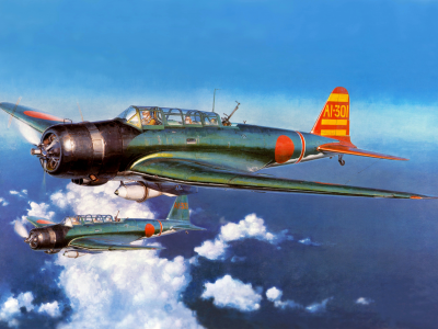 nakajima b5n, самолёты, облака, тип 97, арт, небо, накадзима b5n