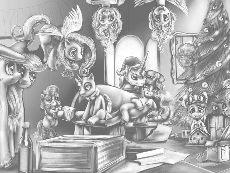 мультфильм, новый год, подарки, my little pony, пони, ёлка, арт