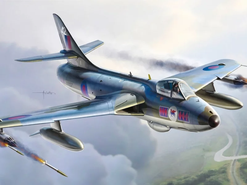 арт, самолёт, hawker hunter fga6fga9, небо
