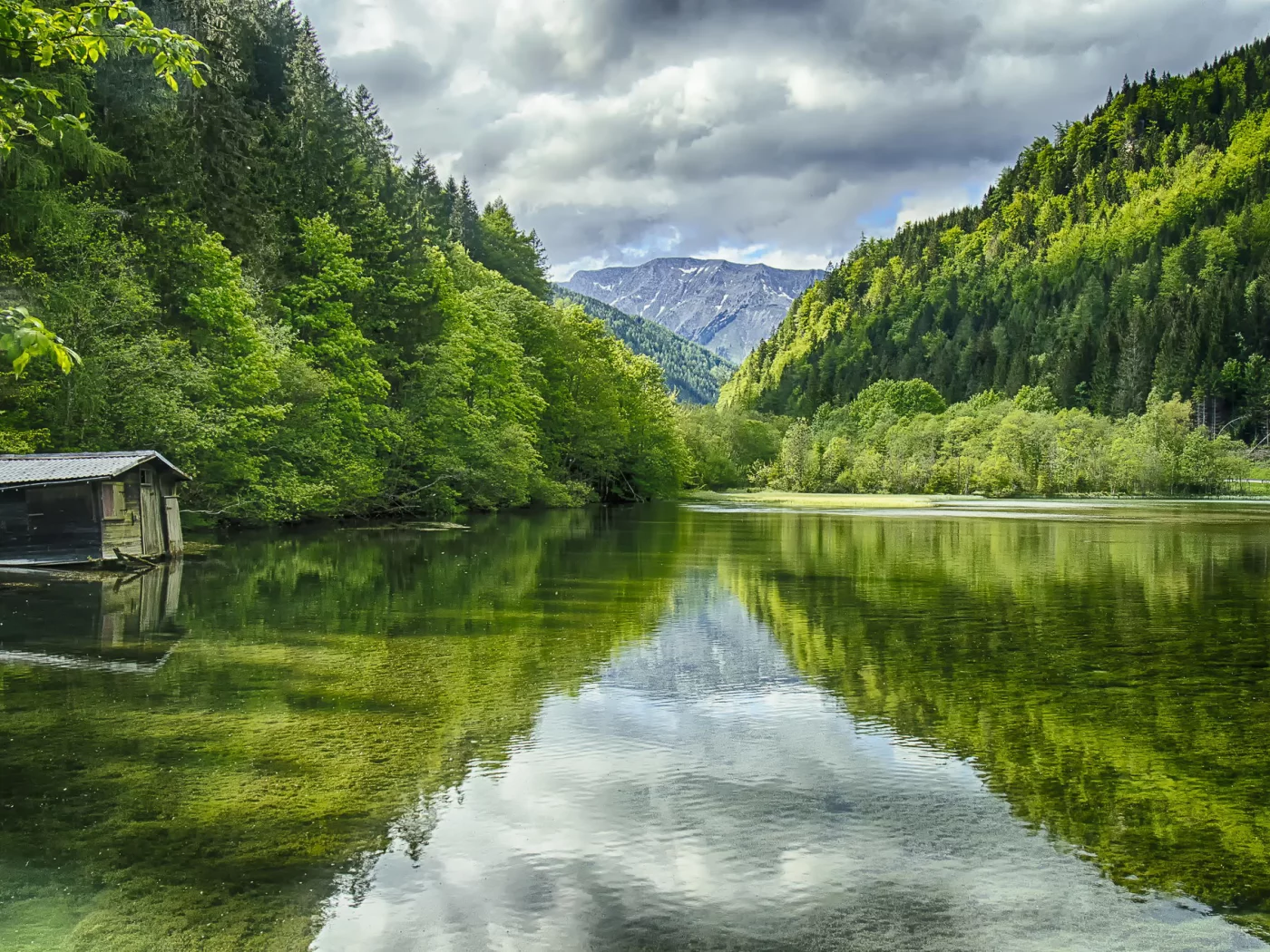 природа, озеро, горы, вода, река, небо, тучи, облака, лес