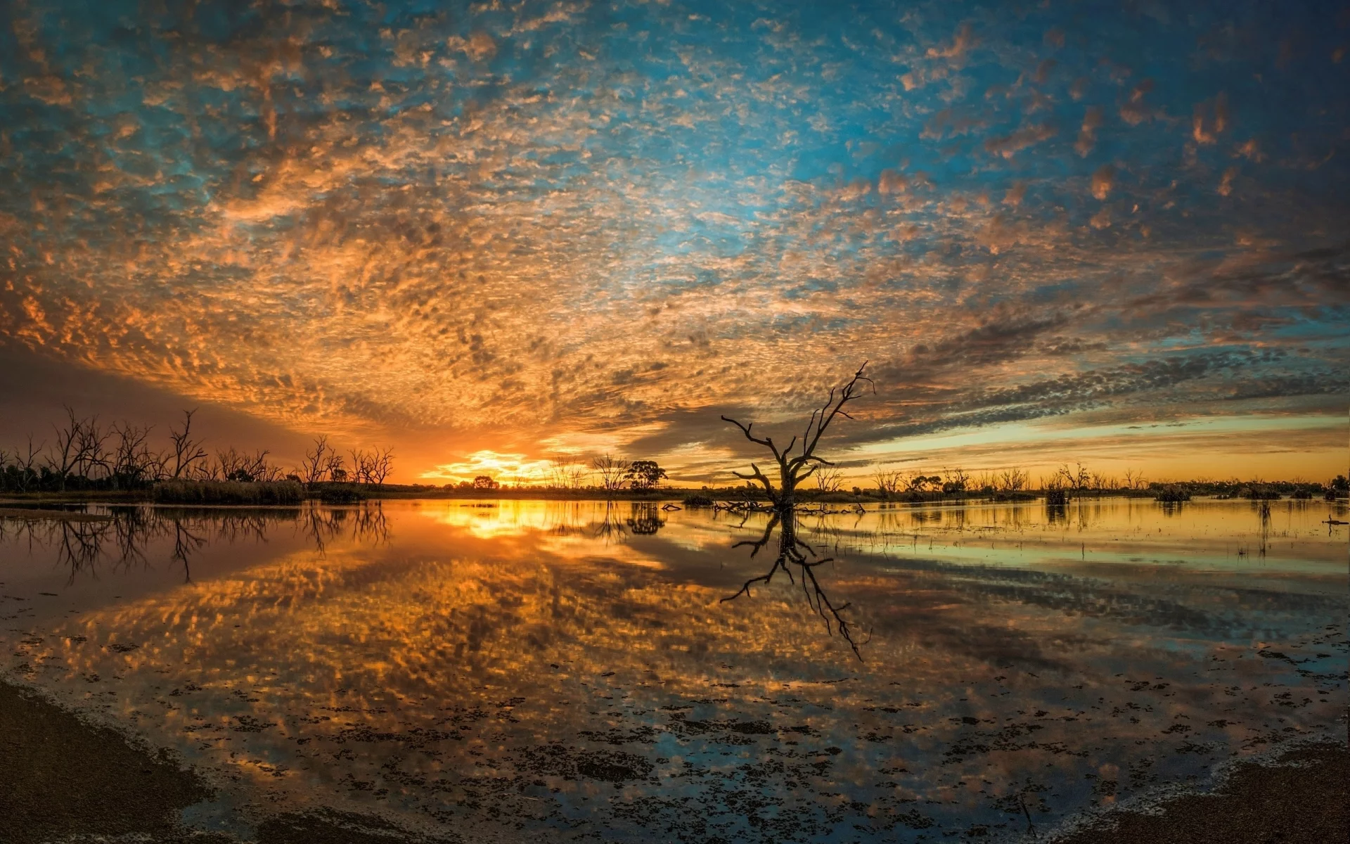 природа, вода, отражение, небо, облака, озеро
