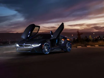 машина, bmw, лето, дорога, свет, фары