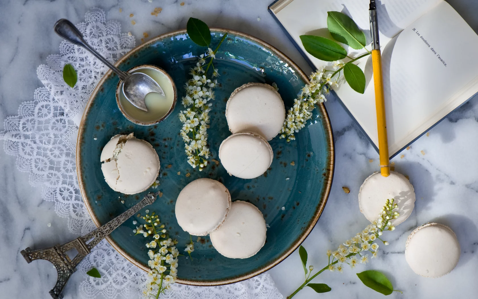 macaron, печенье, блокнот, десерт, белый, тарелка