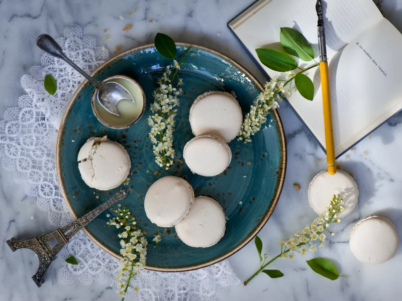 macaron, печенье, блокнот, десерт, белый, тарелка