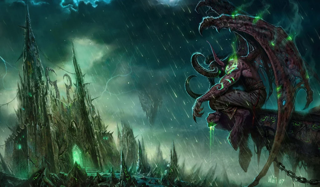 замок, world of warcraft, монстр, дождь, llidan