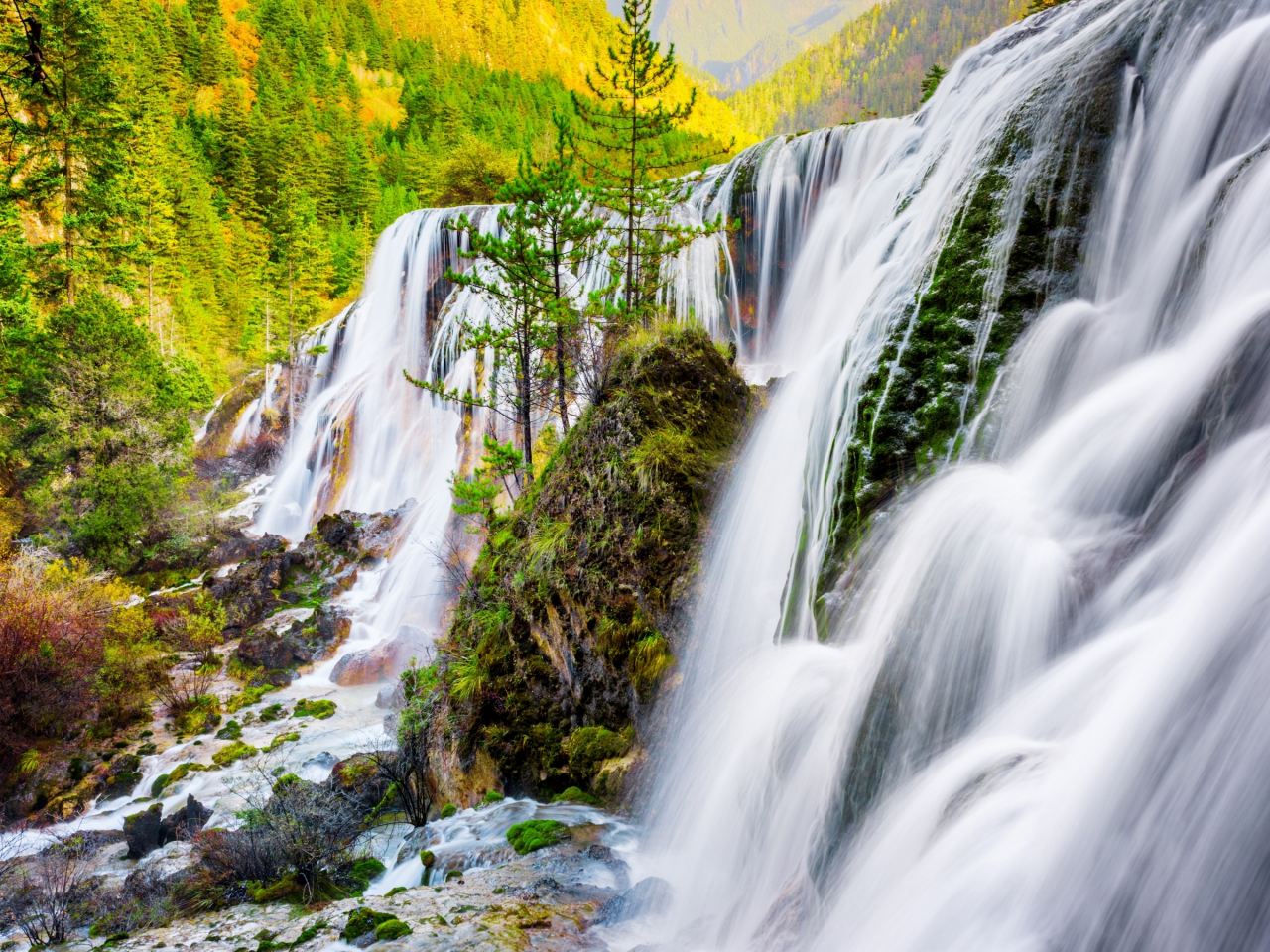 осень, водопад