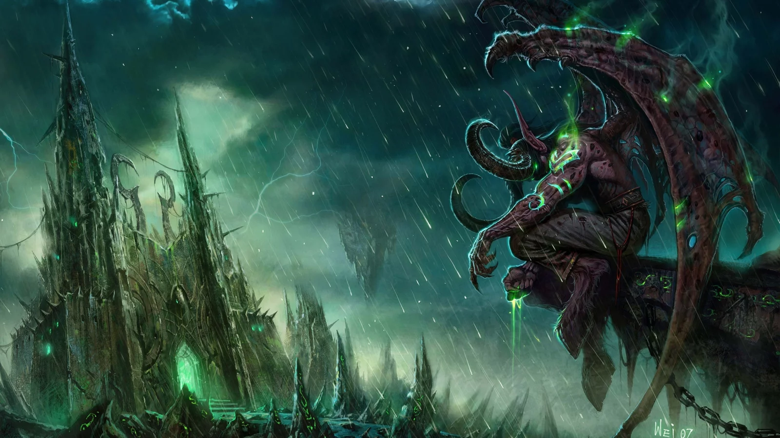 замок, world of warcraft, монстр, дождь, llidan