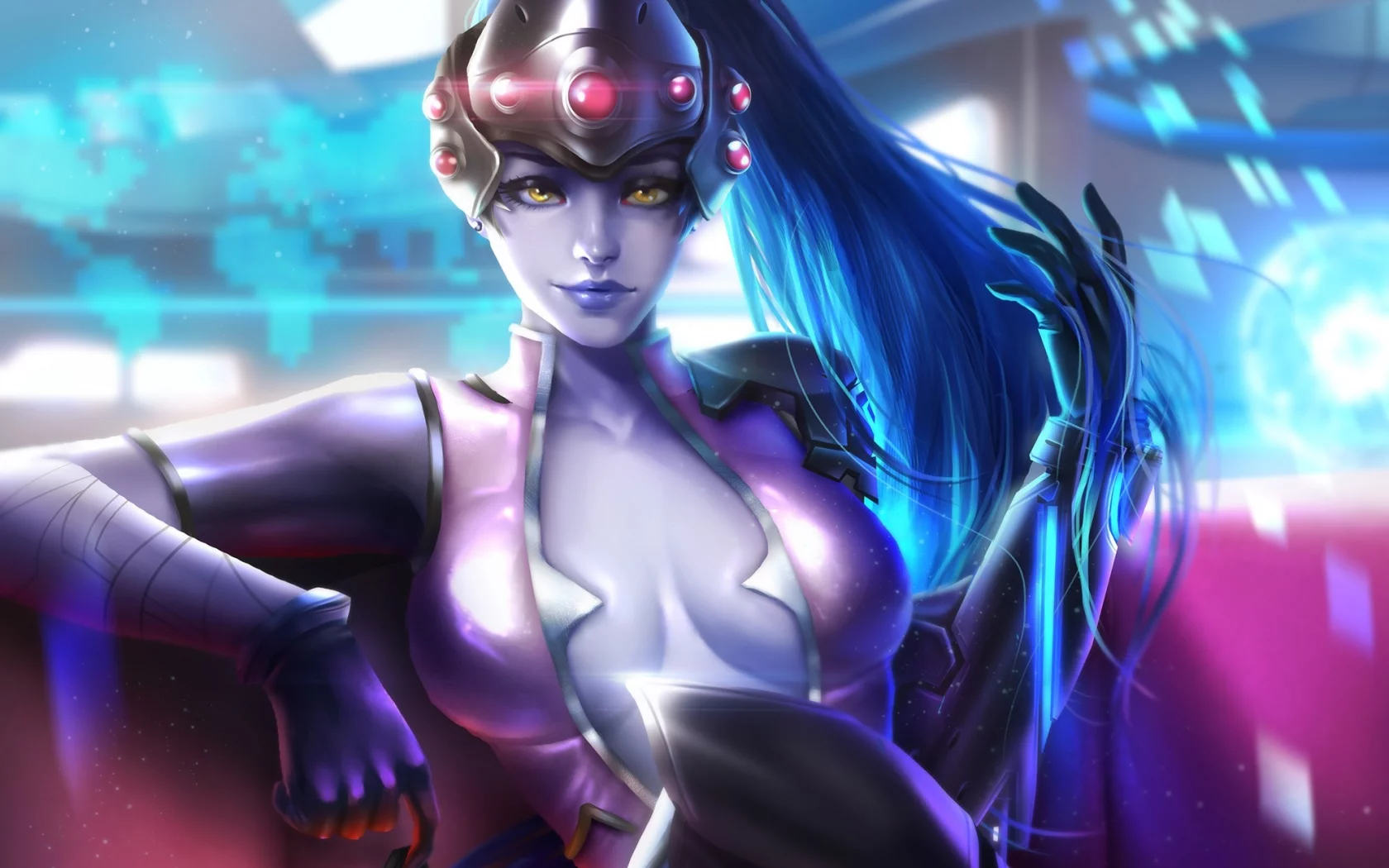 девушка, шлем, сидя, overwatch, очки