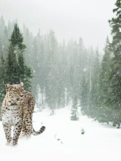 зима, леопард