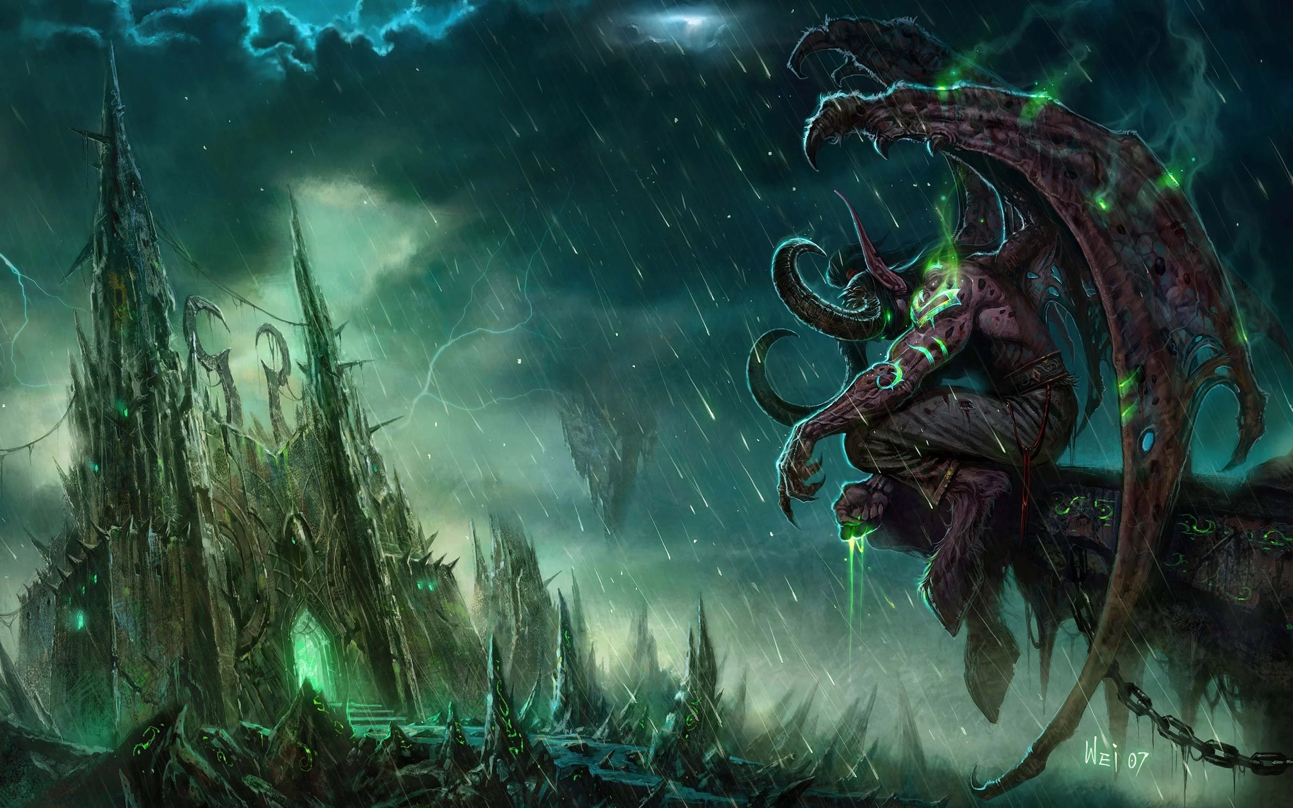 замок, world of warcraft, монстр, дождь, llidan