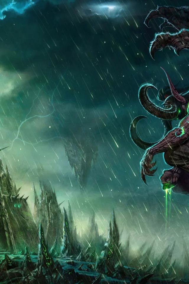 замок, world of warcraft, монстр, дождь, llidan