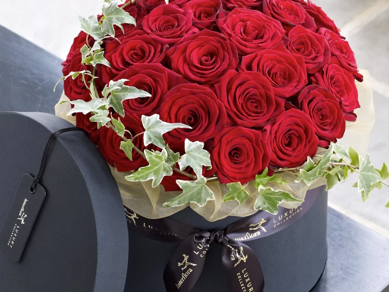 red, bouquet, roses, lexus
