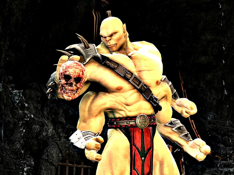 mortl kombat, komplete edition, goro, череп, рука, фон, крепость