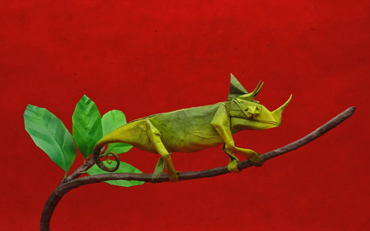 хамелеон, hameleon, оригами, бумага