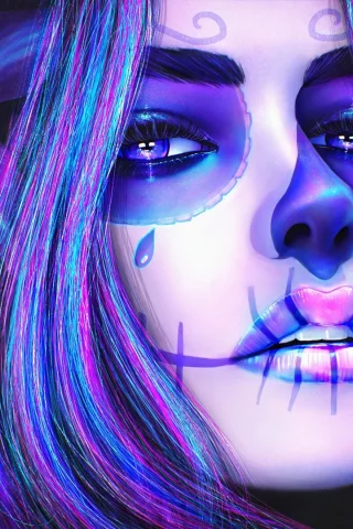 цветок, лицо, sugar skull, череп, девушка, макияж