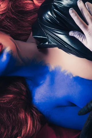синяя кожа, девушка, костюм, сosplay