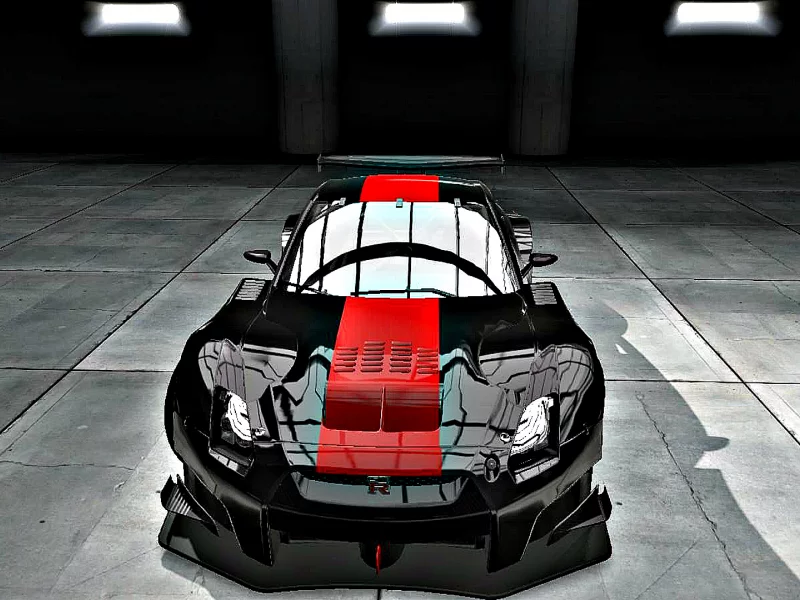 shift 2 unleashed, nissan gt, тюнинг, гараж, чёрный металлик, вид спереди