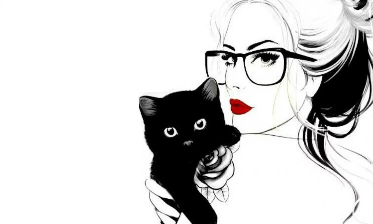 рисунок, девушка, кошка