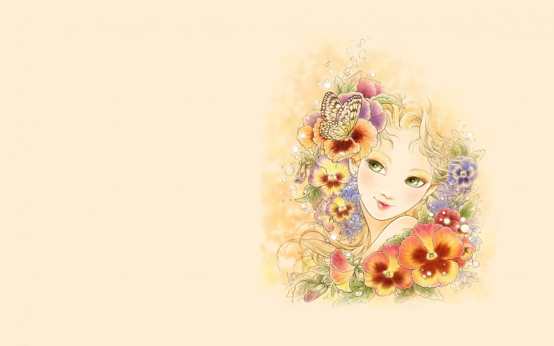 рисунок, лицо, цветы