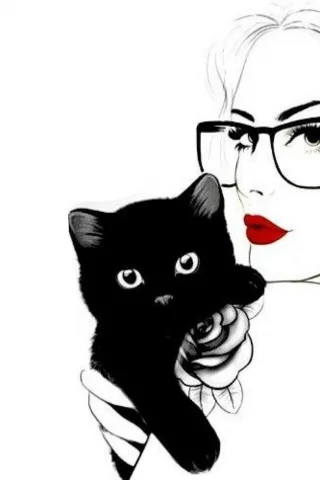 рисунок, девушка, кошка