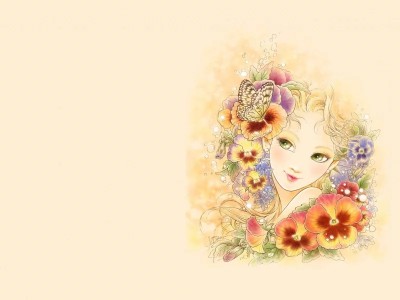 рисунок, лицо, цветы