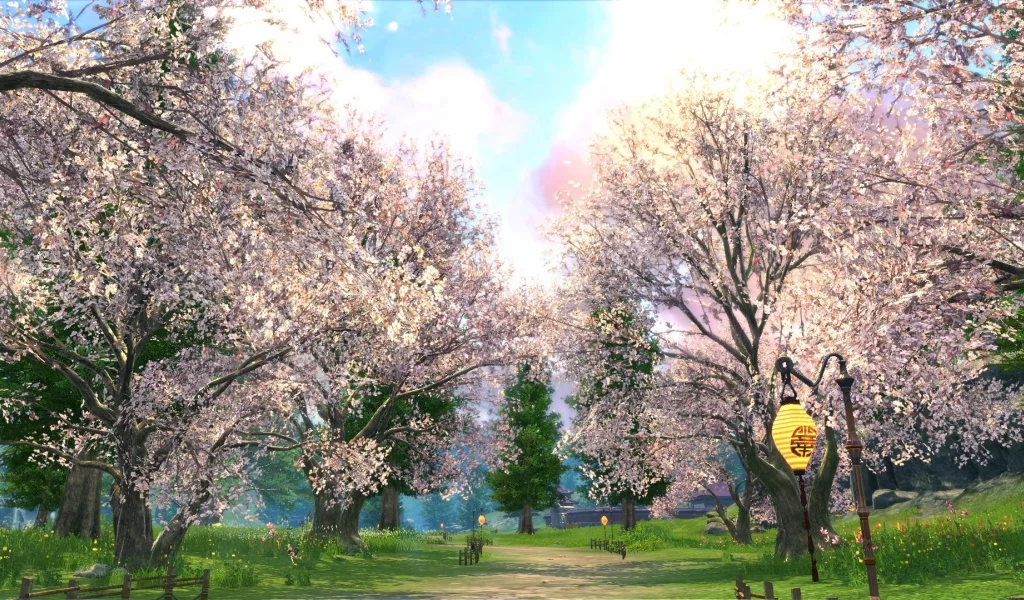 blade and soul, сакура, поляна, равнина ветров
