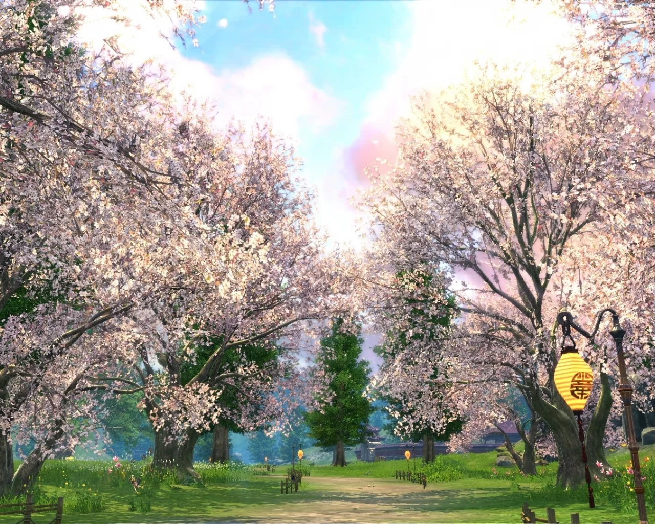 blade and soul, сакура, поляна, равнина ветров