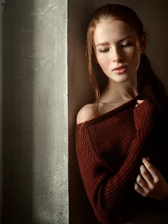 девушка, рыжая, окно, дождь