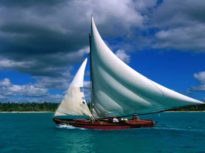 лодка, парус, море, пальмы