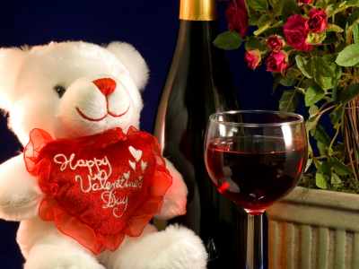 день святого валентина, мишки, вино, игрушки, сердце, бокалы