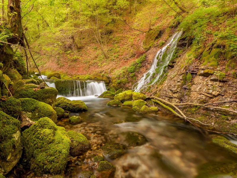 словения, реки, водопады, камни, мох